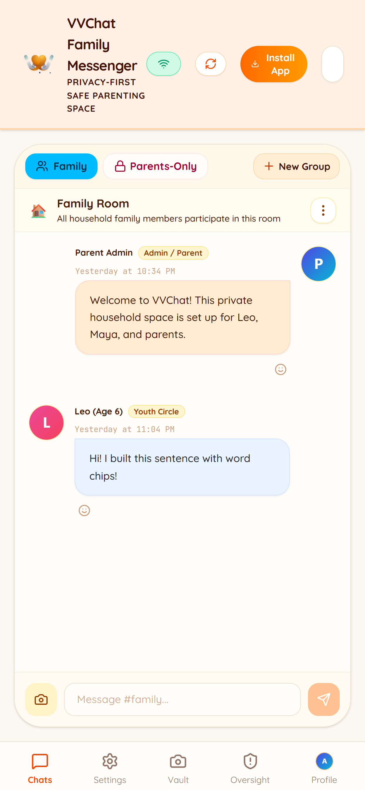 VVChat Family Room Chat - Leo Age 6 sentence building